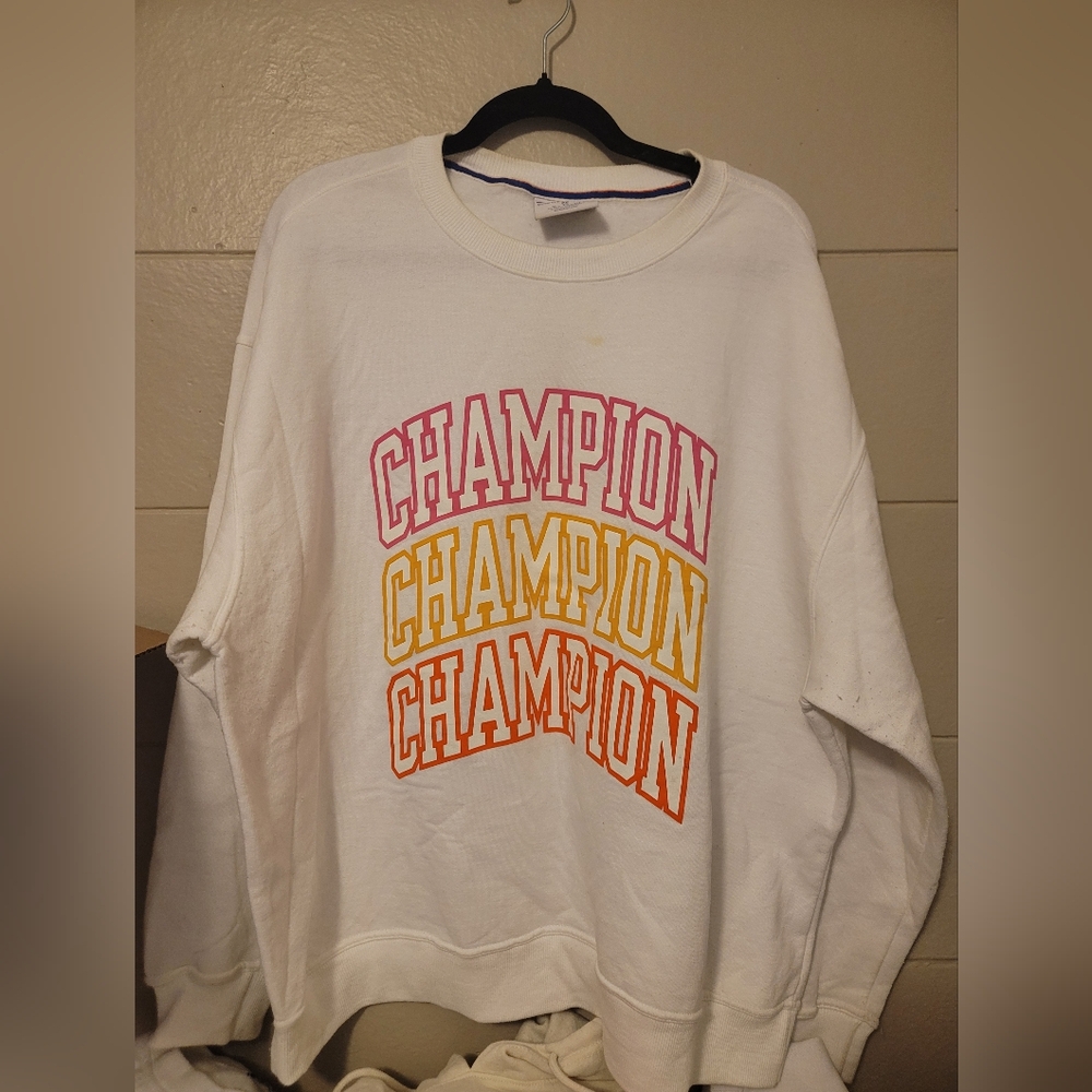 Champion White Sweatshirt with Multicolor Logo